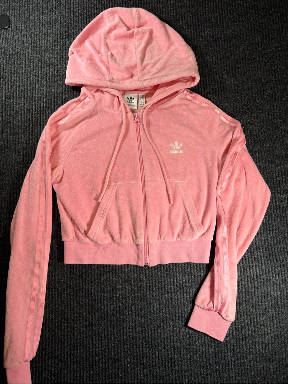adidas Women's Pink Velour Zip Hoodie with Trefoil